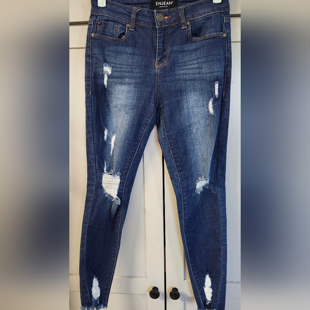 ENJEAN Distressed Mid Rise Skinny Jeans Sz 3